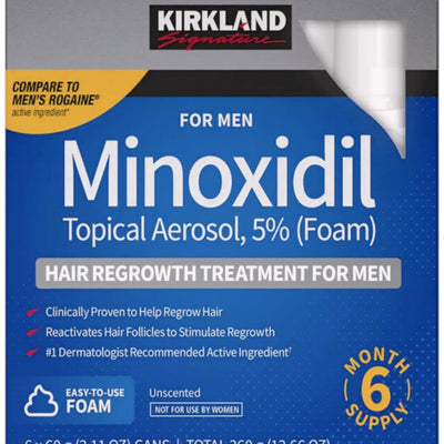 6 Months - KIRKLAND SIGNATURE Mens Minoxidil Topical Aerosol 5% Foam - Hair Regrowth Treatment 6 x 2.11 OUNCE (total 12.66 oz)
